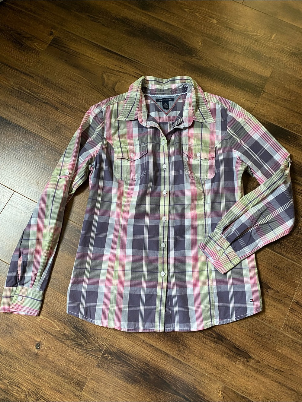 Tommy Hilfiger button down blouse size medium plaid long sleeve